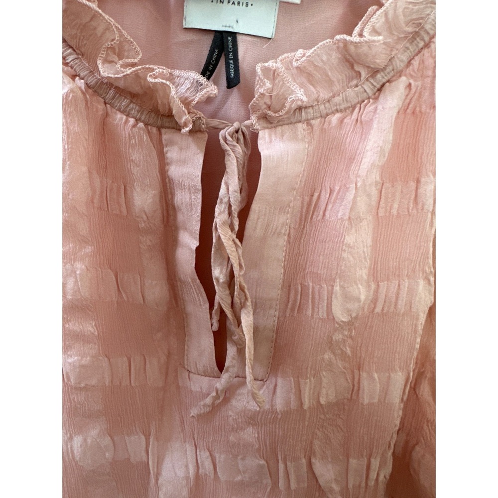 Anthropologie HD in Paris Tender Texture Silk Tank Pink Ruffle Keyhole Top Sz 6 - Picture 4 of 11
